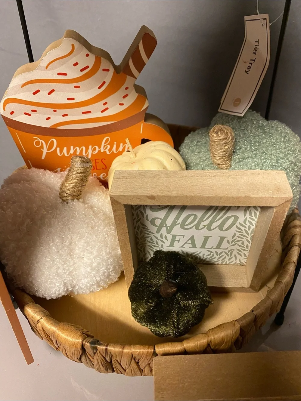 Autumn Pumpkin Patch Decorative Tiered Tray Set - White, Orange, Green